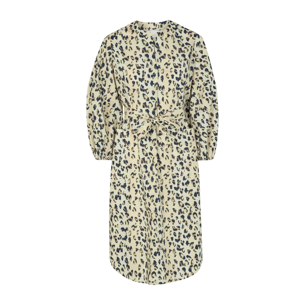 Remain Birger Christensen Leopard Print Puffy Sleeve Cotton Dress Multicolor, Dam
