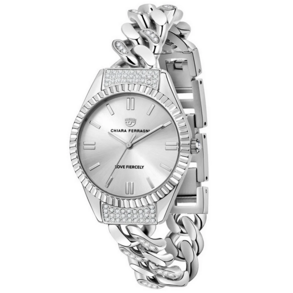Chiara Ferragni Collection Vrouw Grijs Accessoires Dames, One Size, Roestvrijstalen Dameshorloge Zilverkleur
