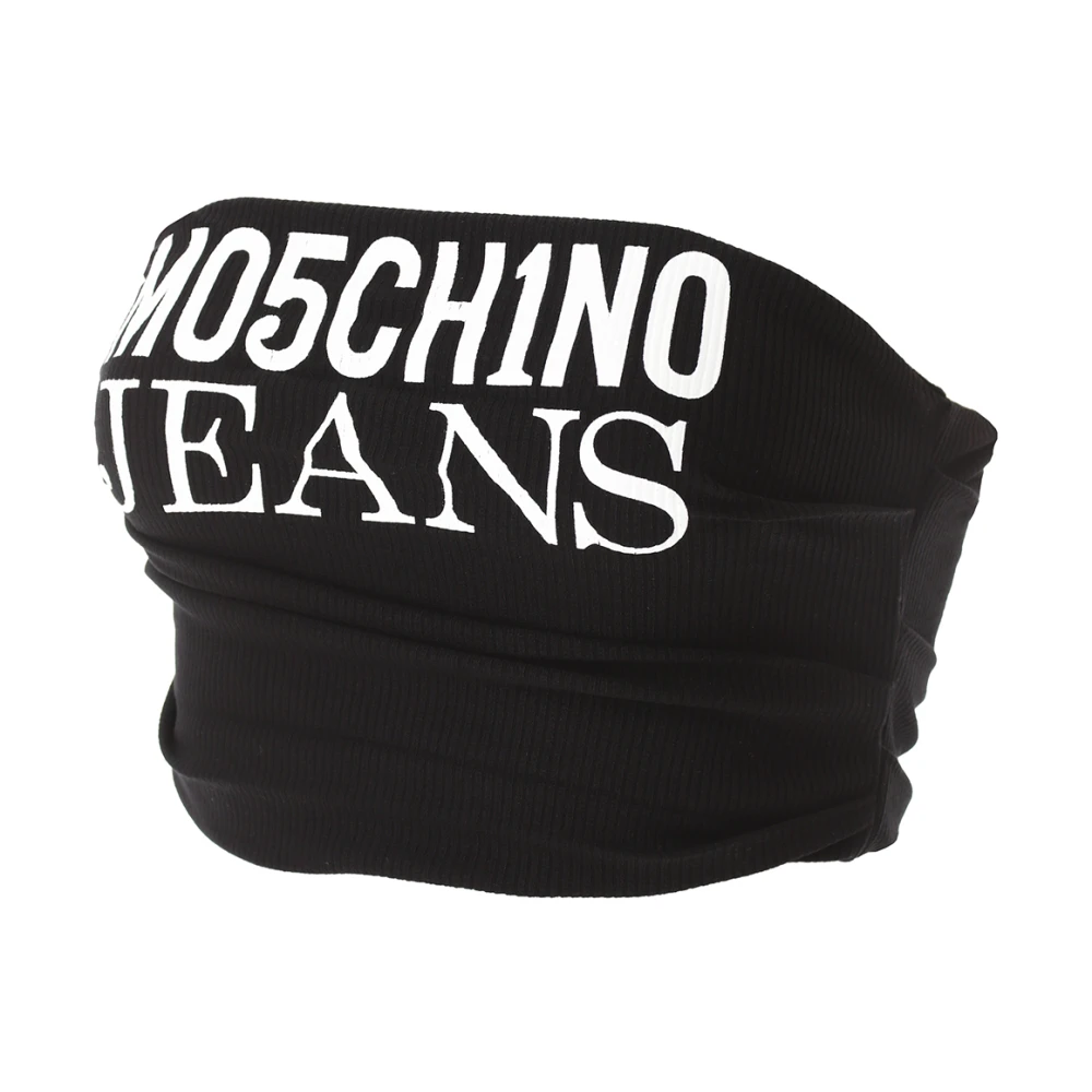 Moschino Geribbeld Logo Crop Top in Zwart Black Dames