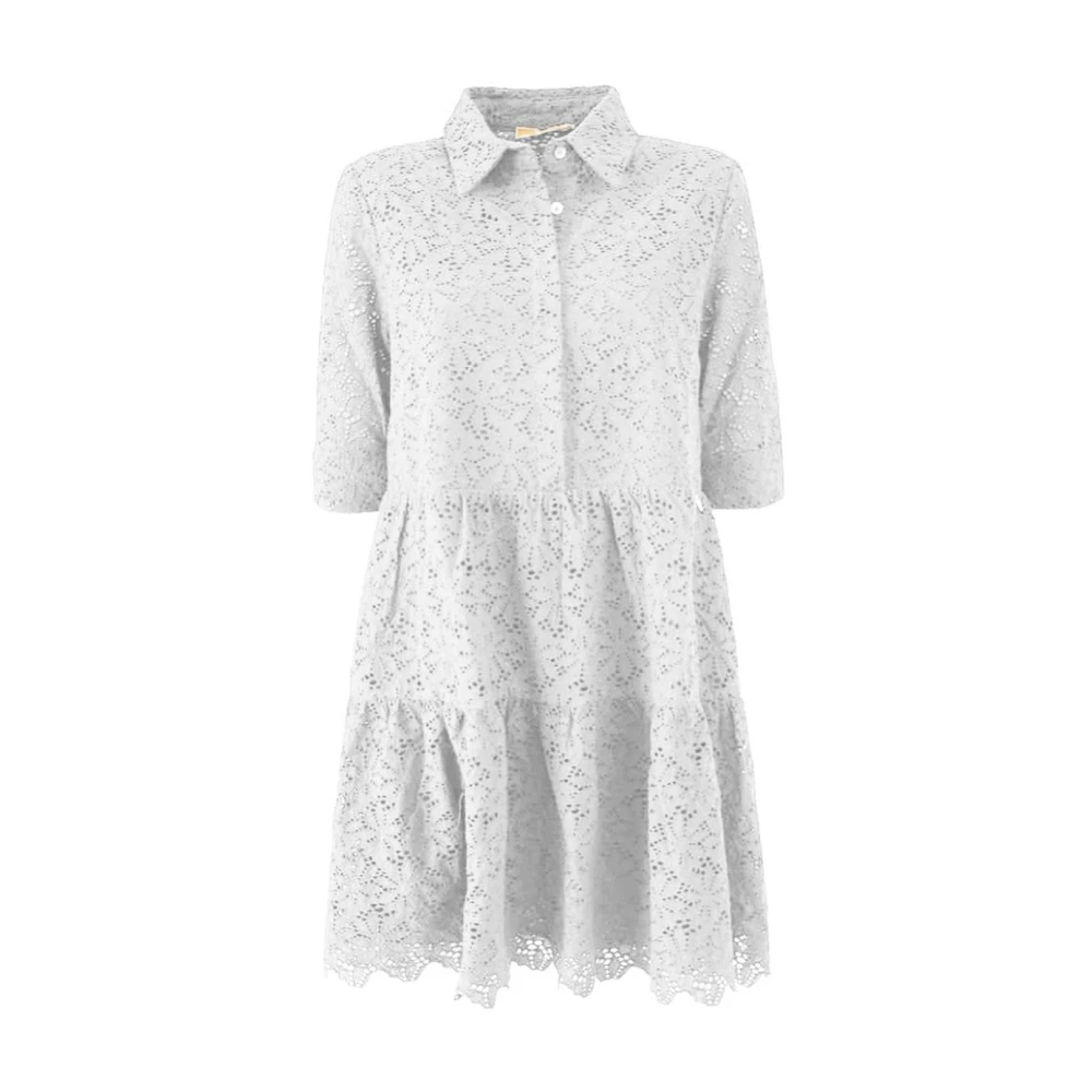 YES ZEE Bloemen Kant Chemisier Jurk met Kraag White Dames