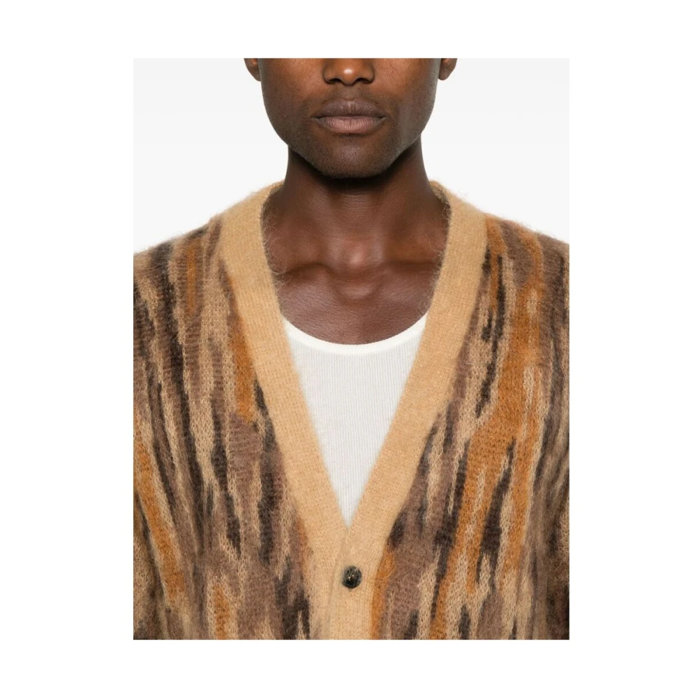 Roberto Collina Mohair Blend Gebreide V-Hals Sweater Brown Heren
