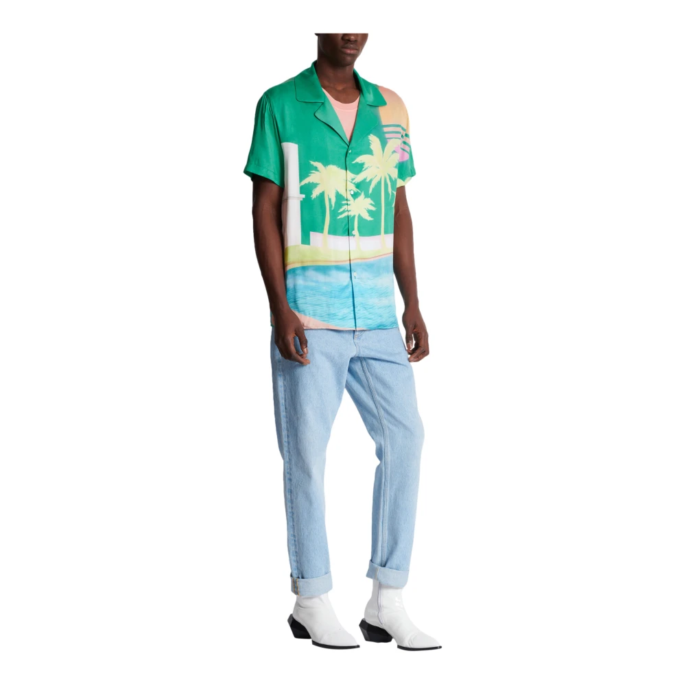 Balmain Kortemouw twill pyjamashirt met palmboomprint Multicolor Heren