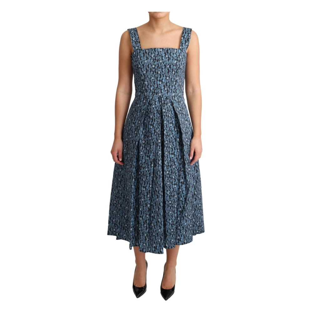 Dolce & Gabbana Vrouw Blauw Kleedjes Dames, S, Katoen, E Hart Print A-Lijn Jurk