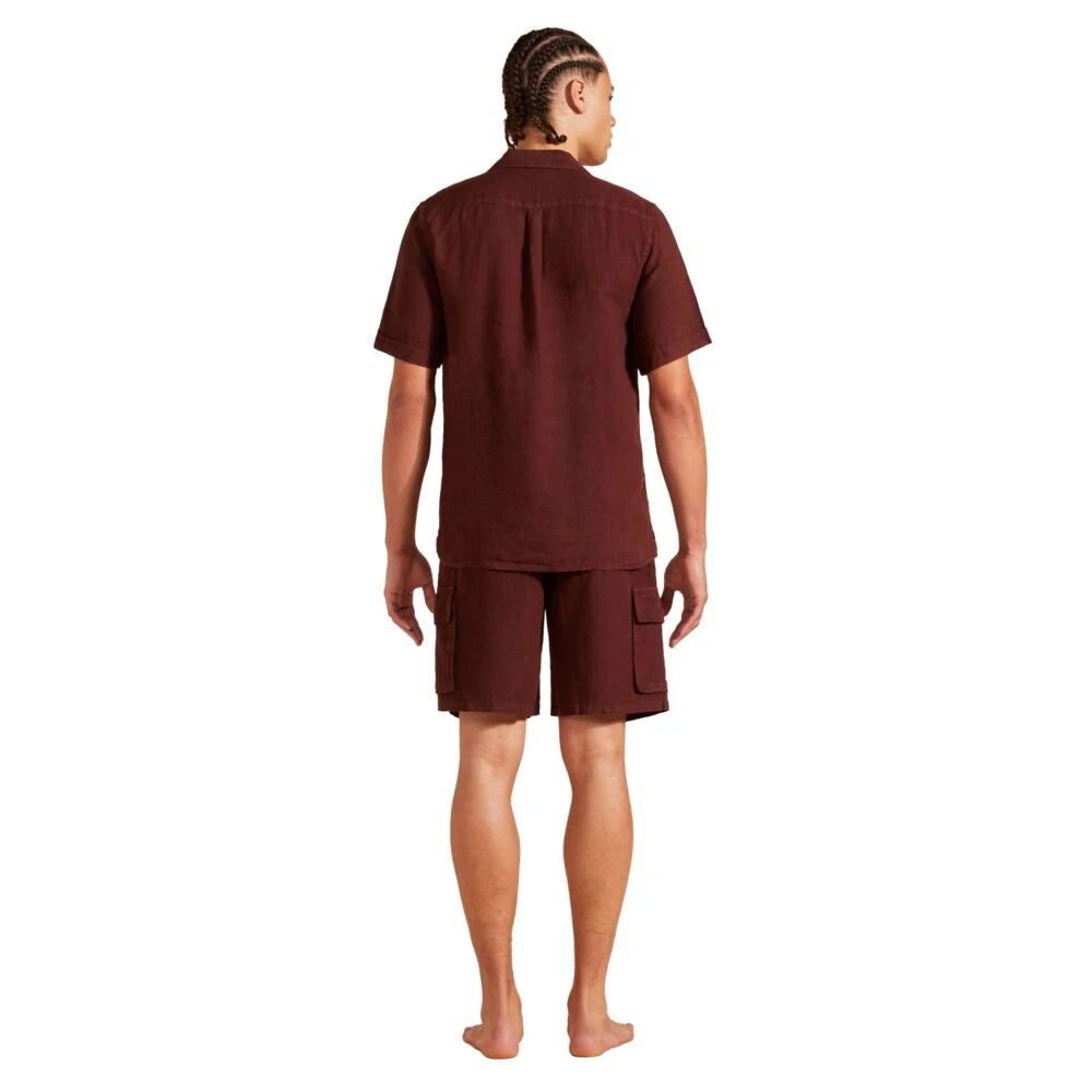 Vilebrequin Linnen Bowling Shirt Heren Korte Mouw Brown Heren