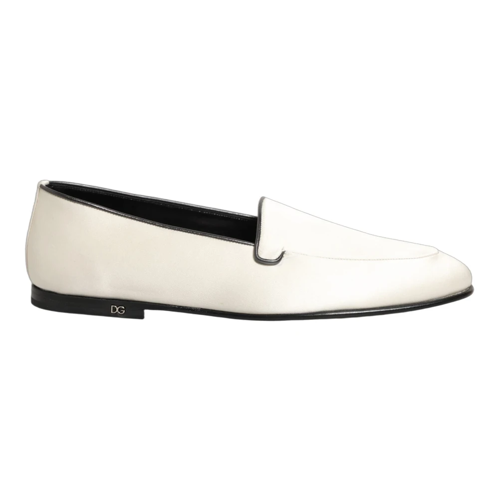 Dolce & Gabbana Men's White Logo Slip-On Flats Loafers - Loafers - 9 Uk - Shoes