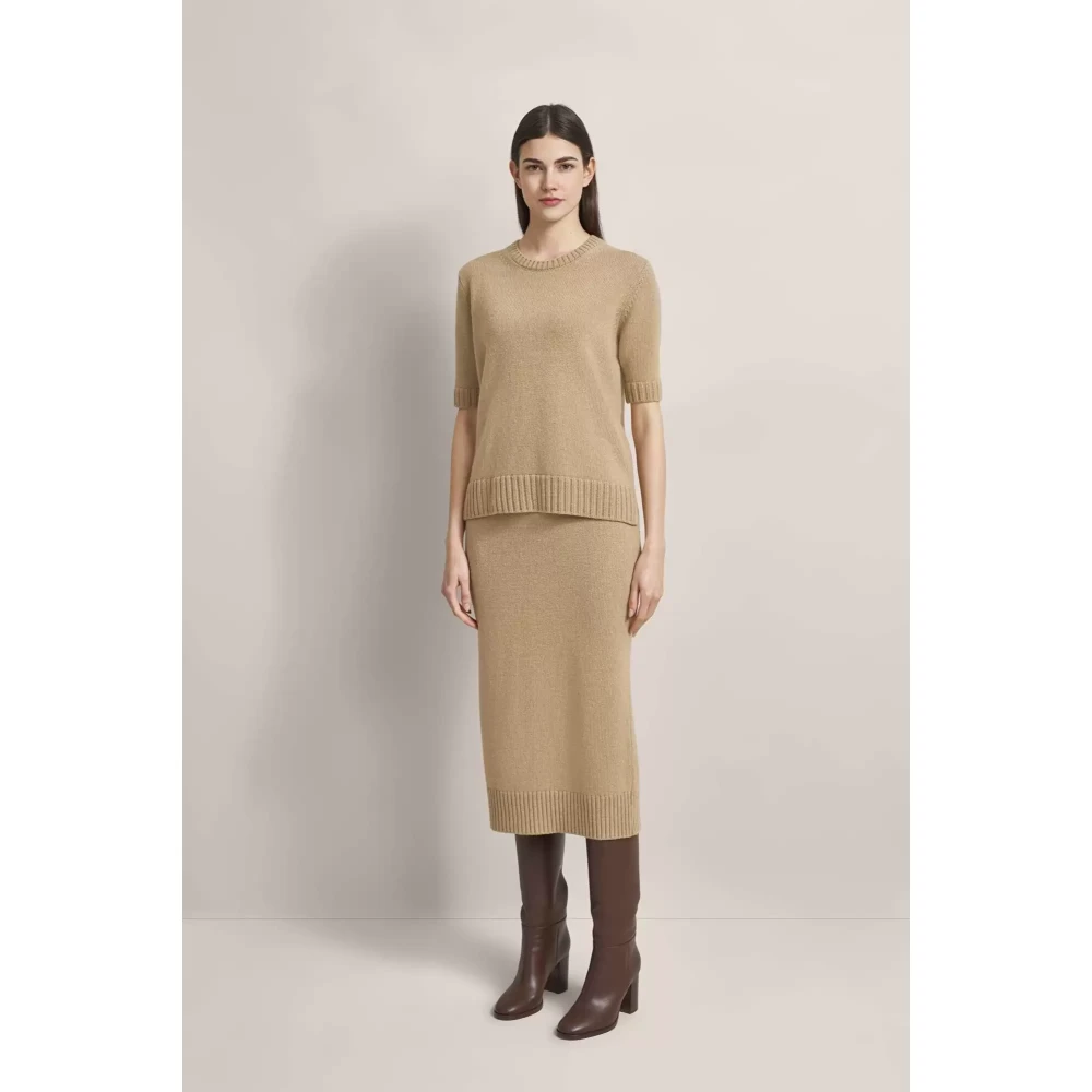Bugatti Beige Gebreide Trui met Korte Mouwen Brown Dames