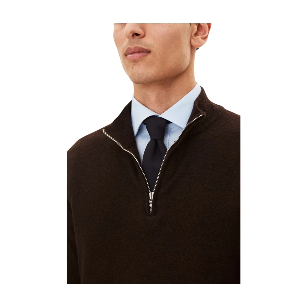 Oscar Jacobson Bruine Wol-Kasjmier Half Zip Trui Brown Heren