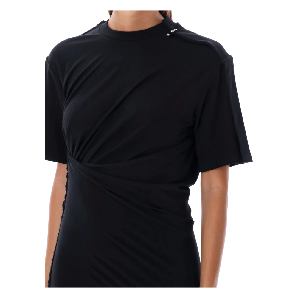 Mugler Zwarte Gerimpelde Katoenen Mini Jurk Black Dames
