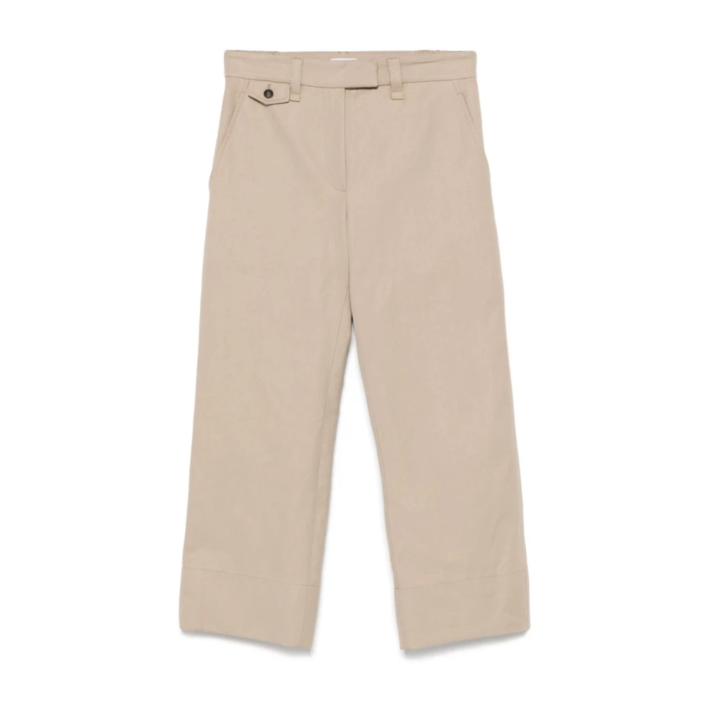 BRUNELLO CUCINELLI Beige Cropped Katoen Linnen Broek Beige Dames