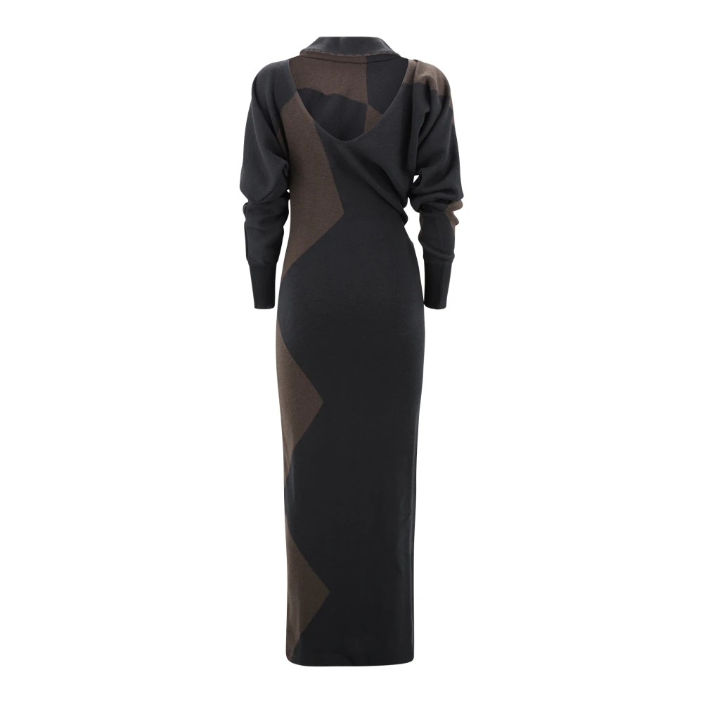 Philosophy di Lorenzo Serafini Geometrische Gebreide Maxi Jurk Zwart Black Dames