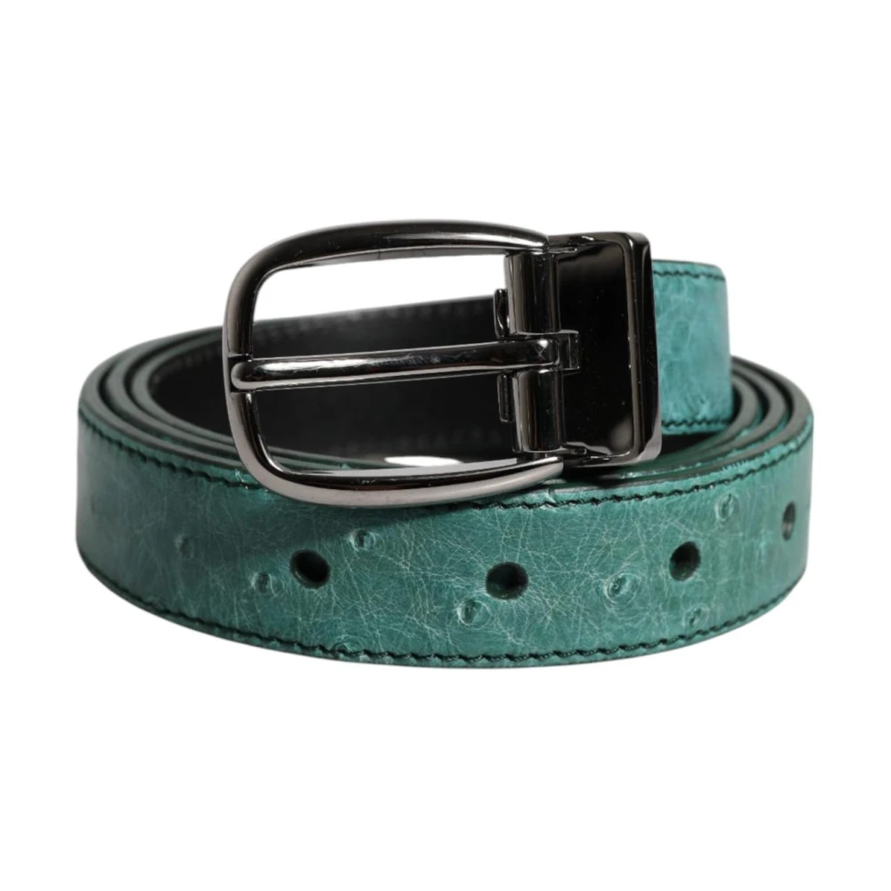 Dolce & Gabbana Men's Green Leather Belt With Metal Buckle