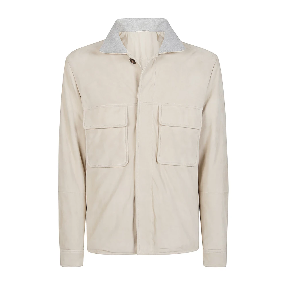 Eleventy Suede Overshirt Jas Beige Heren