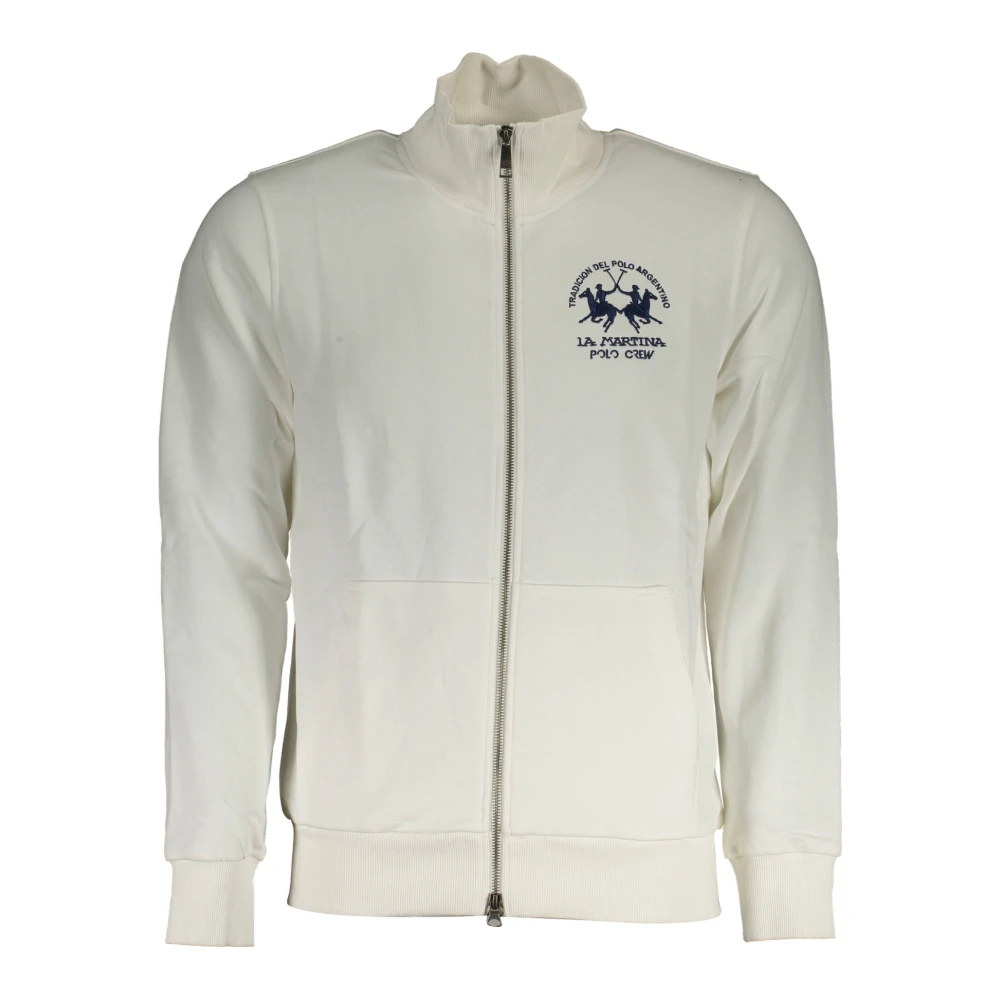 La Martina Men's White Zip-Up Sweatshirt Embroidered Logo