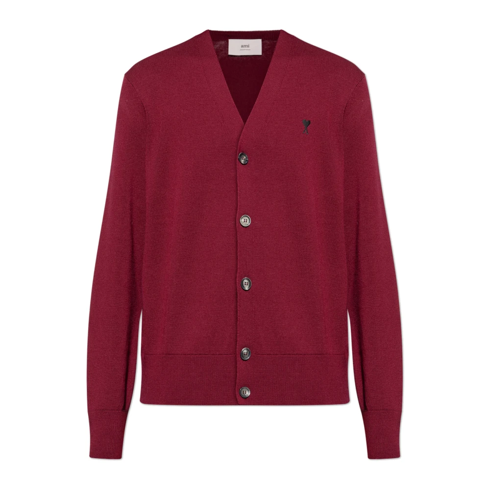 Ami Paris Men's Red Cardigans, Xs, Cardigan With Embroide Logo