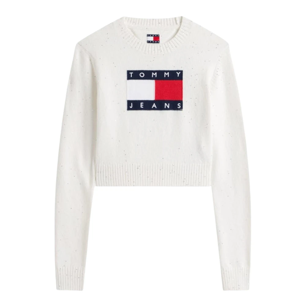 Tommy Jeans Women's White Tjw Sparkle Flag Sweater