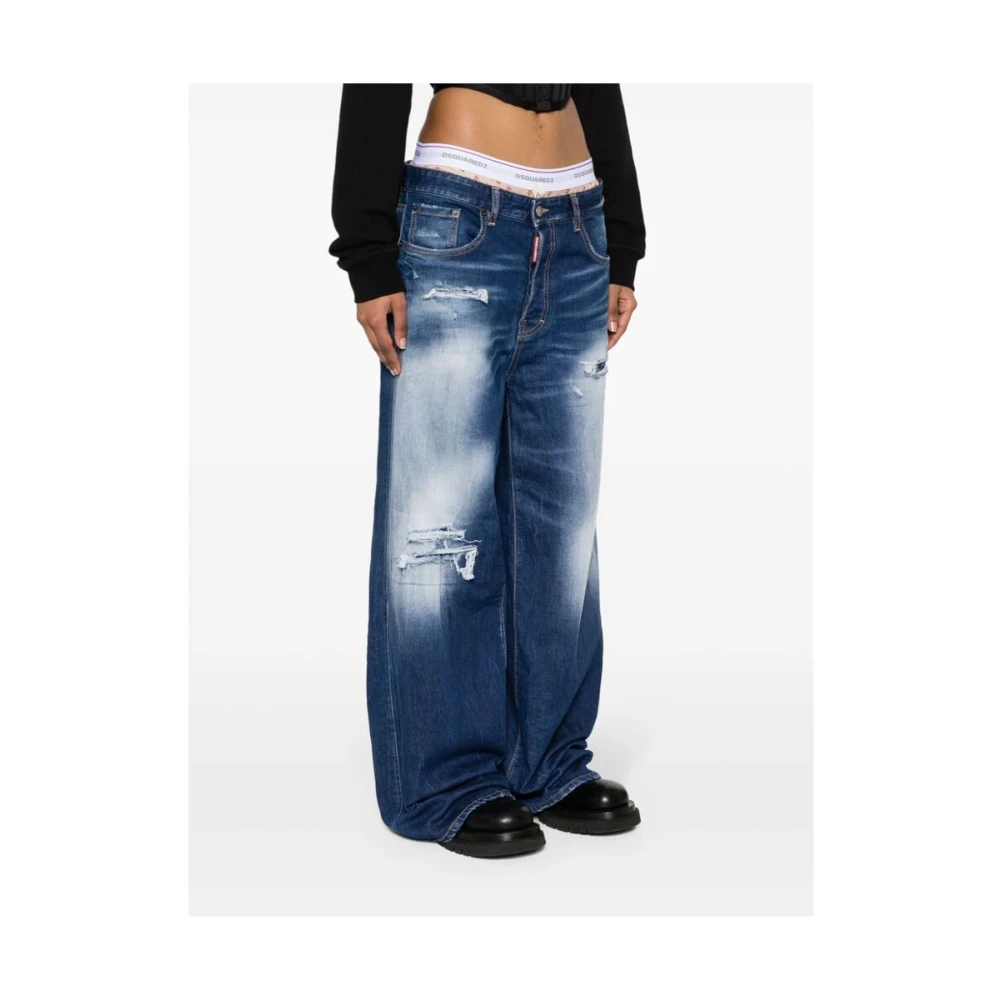 Dsquared2 Indigo Blauwe Ripped Jeans met Contraststiksels Blue Dames