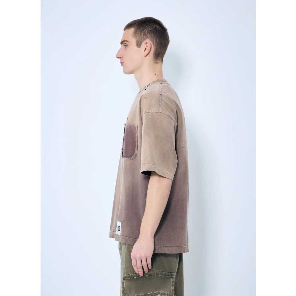 Mihara Yasuhiro Versleten Logo Geborduurd T-shirt Brown Heren