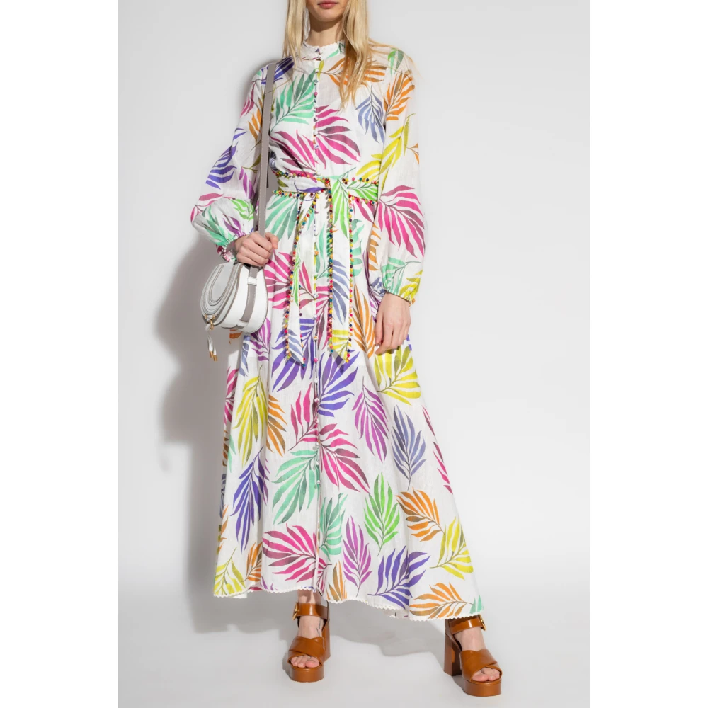 Ixiah Tropische linnen jurk Multicolor Dames