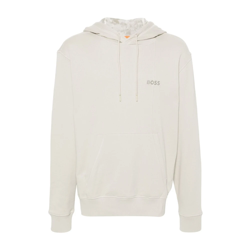 Boss Orange Geborduurd Logo Hoodie van Katoen Beige Heren