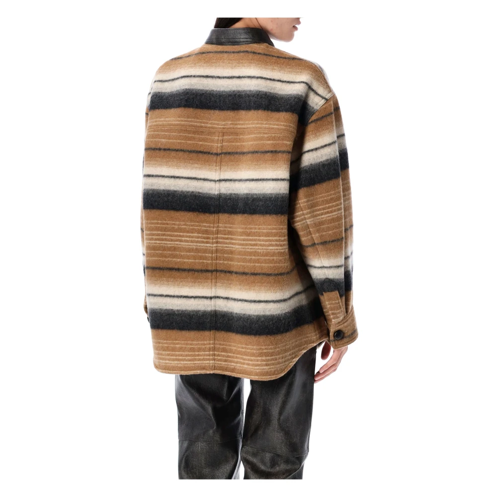 Isabel Marant Étoile Gestreepte Wollen Overshirt Jas Kameel Multicolor Dames