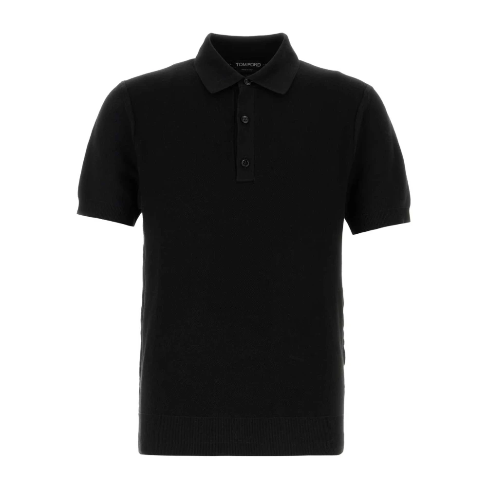 Tom Ford Men's Black Polo Shirts, L, Silk Cotton Piquet Ss Polo