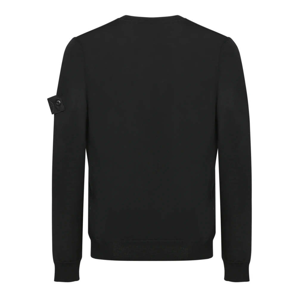Stone Island Zwarte Merinowol Crewneck Sweater Black Heren