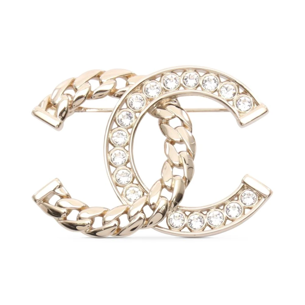 Chanel Vintage Women's Yellow Pre-Owned Vintage Cc Logo Brooch
