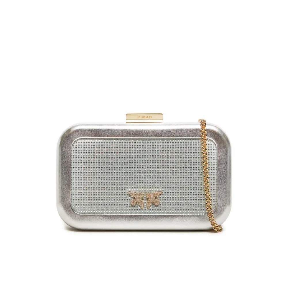 Pinko Metallic Gelamineerde Clutch met Zirkonia Details Gray Dames