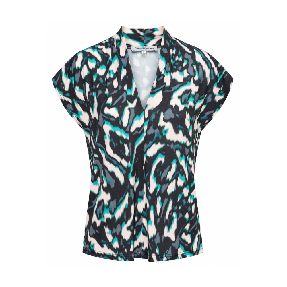 &Co Woman top met all over print LYDIA MINERAL blauw zwart wit