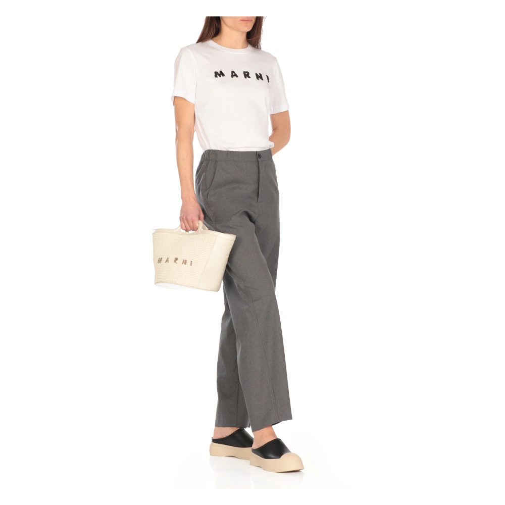 Marni Witte Katoenmix Handtas met Logo White Dames