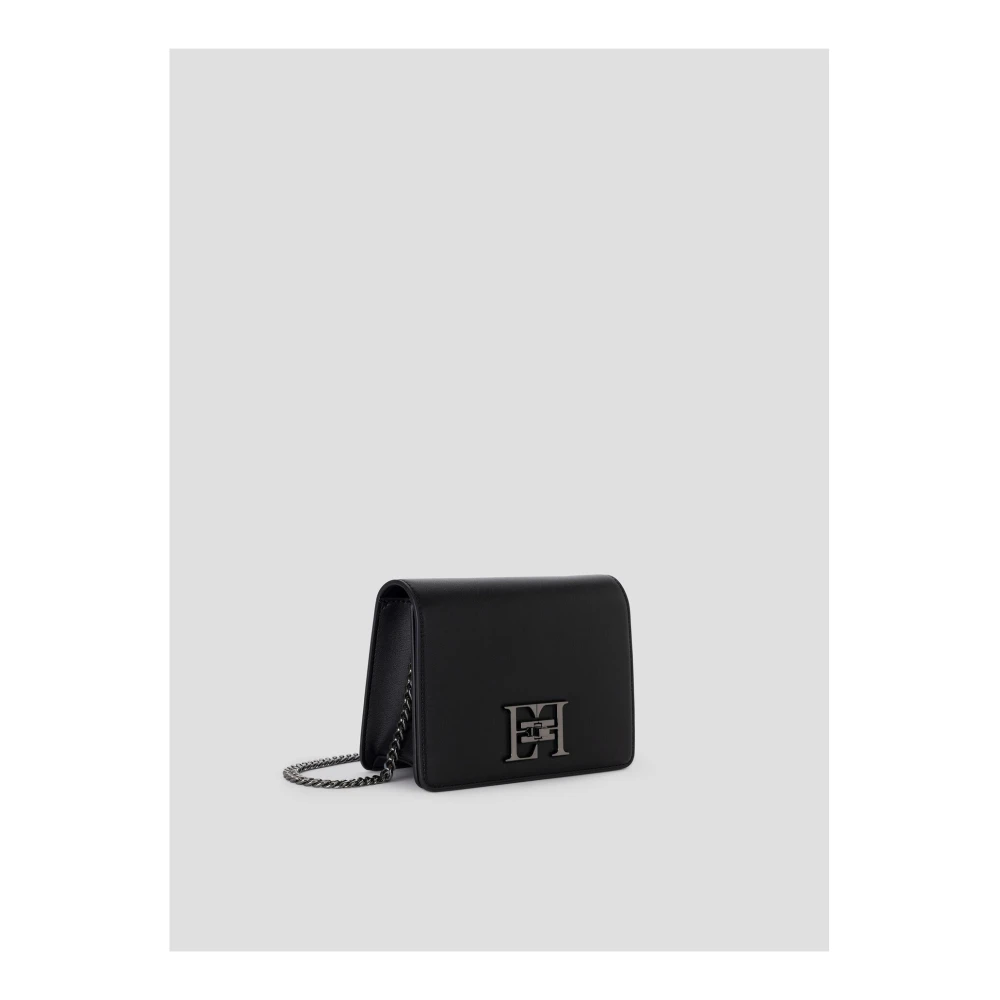 Elisabetta Franchi Metalen Logo Schoudertas met Draaibaar Black Dames
