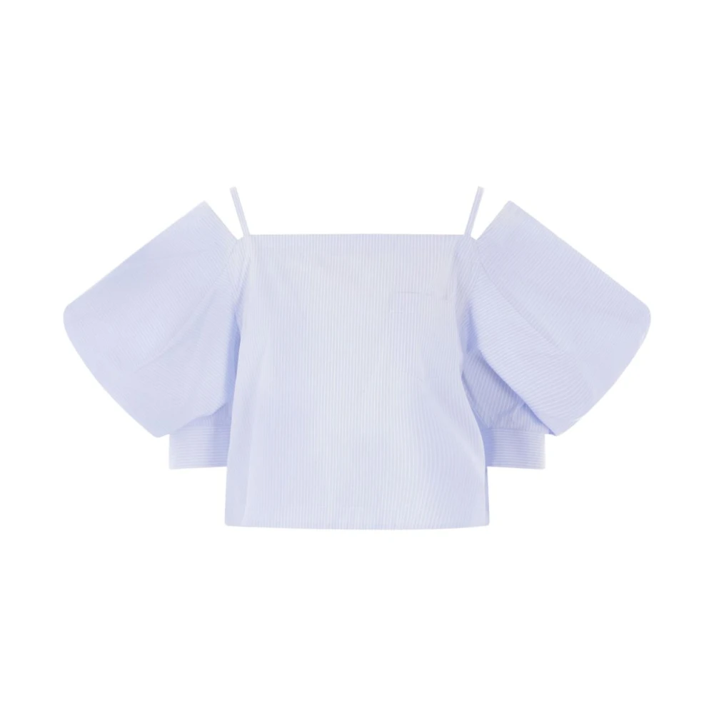 Sacai Gestreepte katoenen top met vierkante halslijn Blue Dames