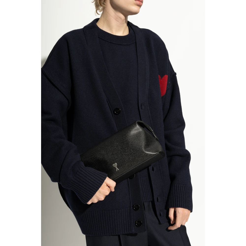 Ami Paris Leren cosmetische tas Black Unisex