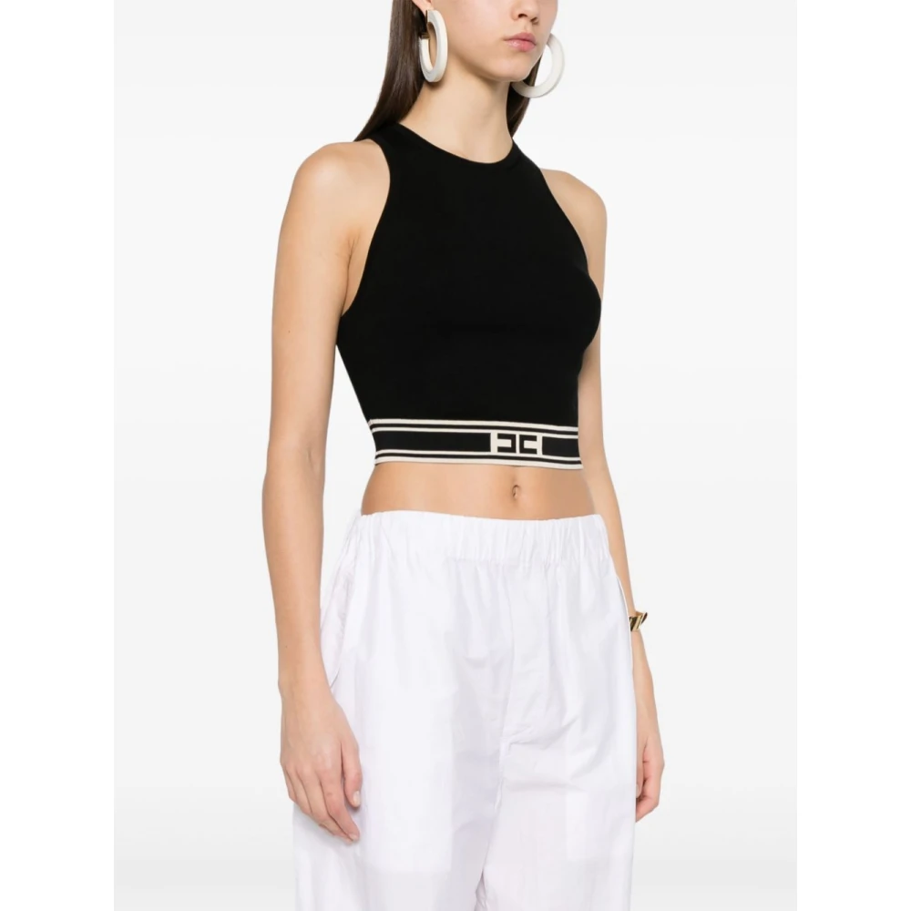 Elisabetta Franchi Zwarte Mouwloze Racerback Crop Top Black Dames