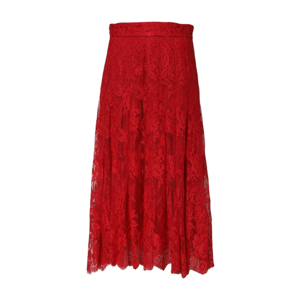 Dolce & Gabbana Women's Red Floral Lace A-Line Maxi Skirt