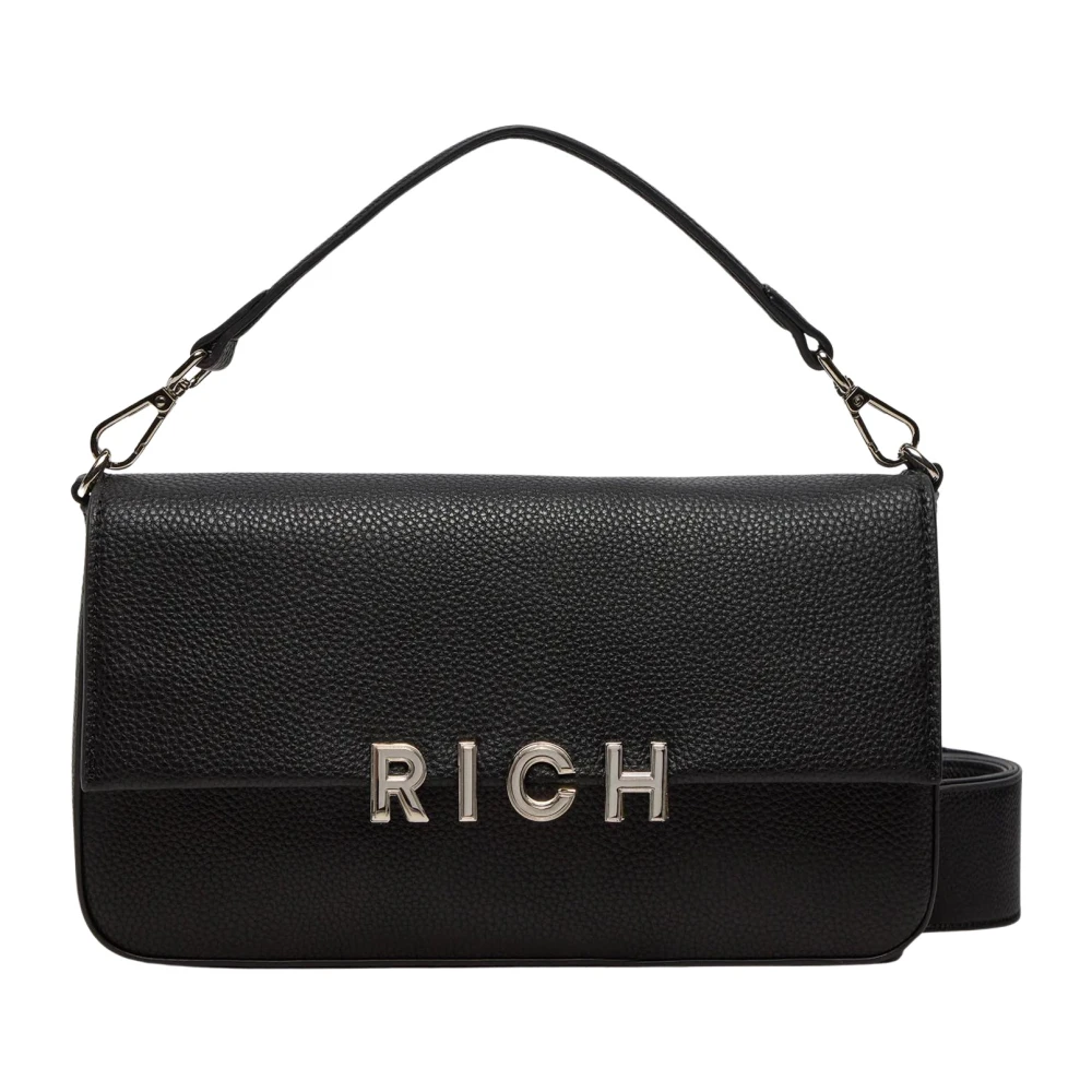 John Richmond Zwarte schoudertas met zilveren logo Black Dames