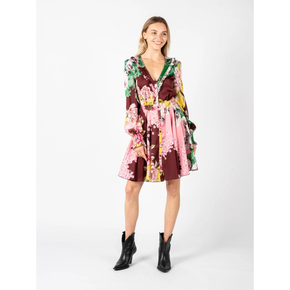 pinko Bloemen Midi Jurk met V-Hals en Knoopsluiting Multicolor Dames