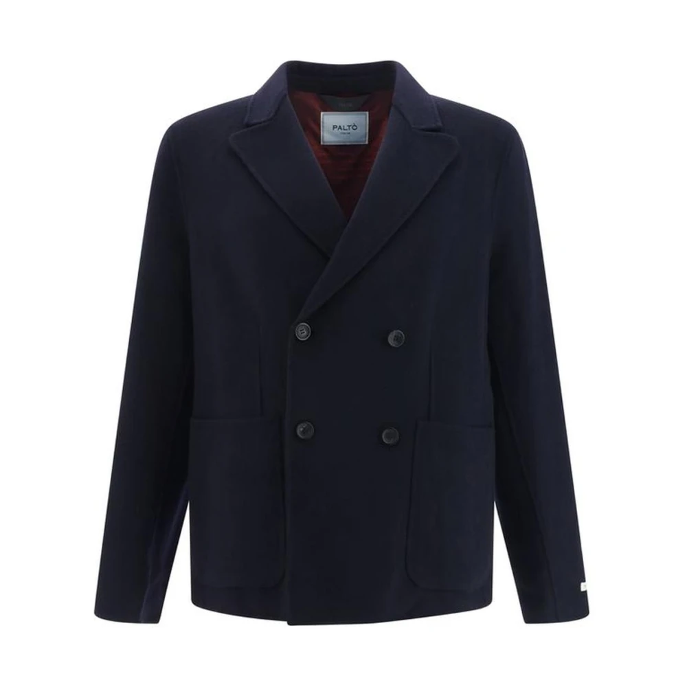 Paltò Wollen jas met revers Monochroom patroon Blue Heren