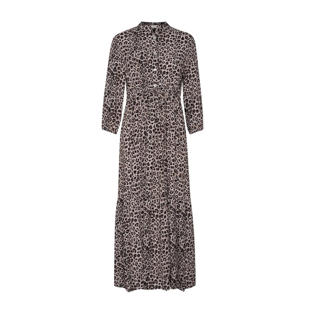 Cream Dierenprint Lange Jurk Beige Dames