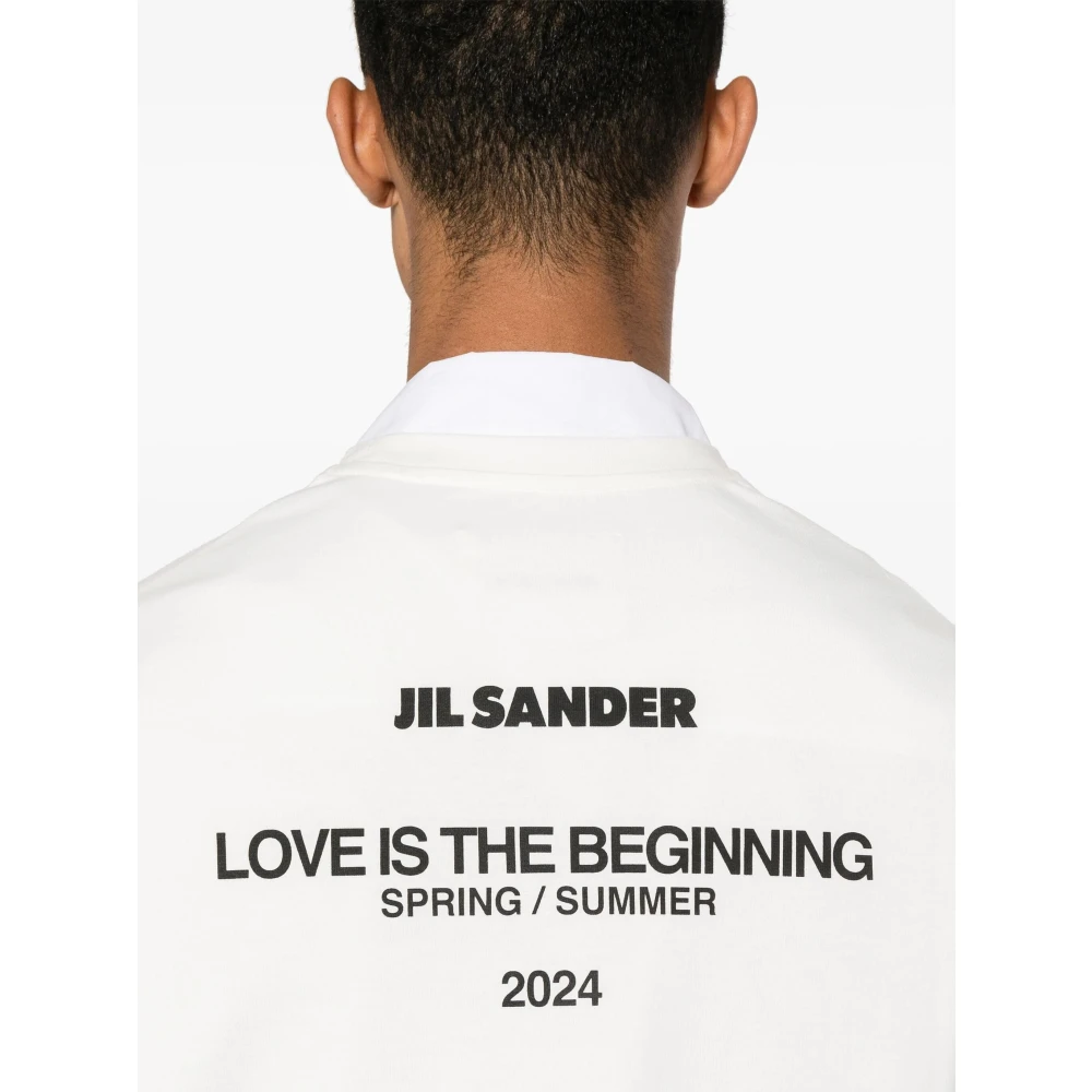 Jil Sander Logo Print Katoenen T-shirt White Heren