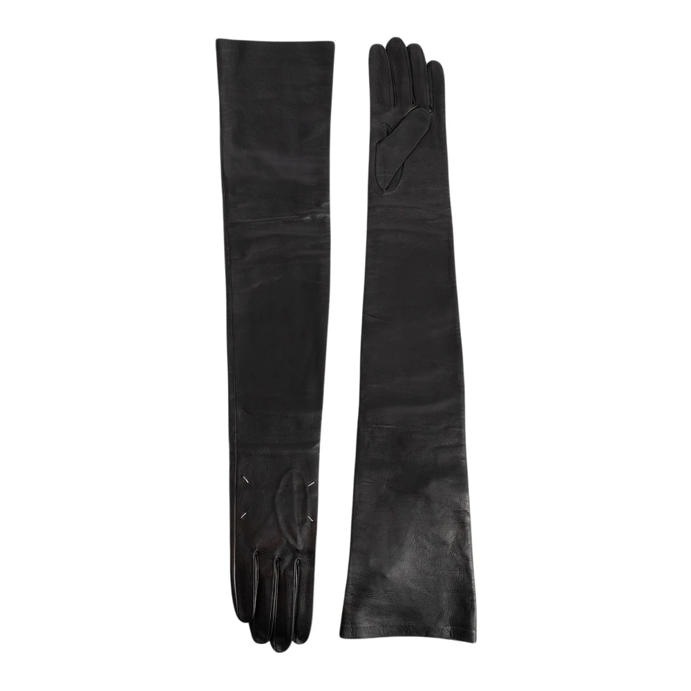 Maison Margiela Zwarte Lange Handschoenen 100% Leer Black Dames