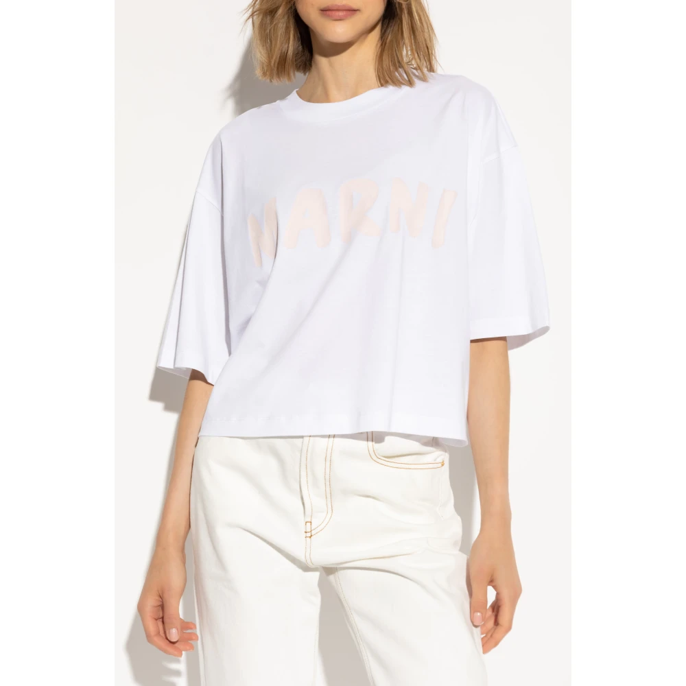 Marni T-shirt met bedrukt logo White Dames