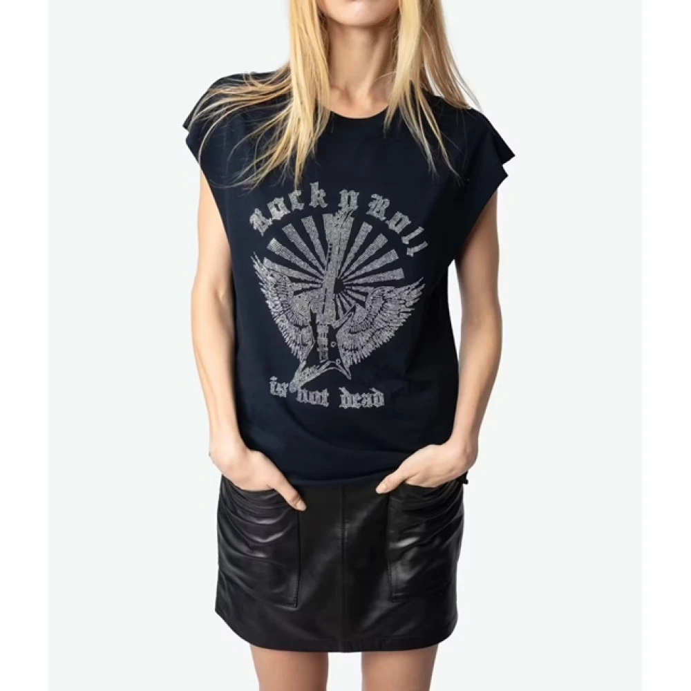 Zadig & Voltaire Biologisch Katoenen Mouwloze Top met Gitaarmotieven Black Dames