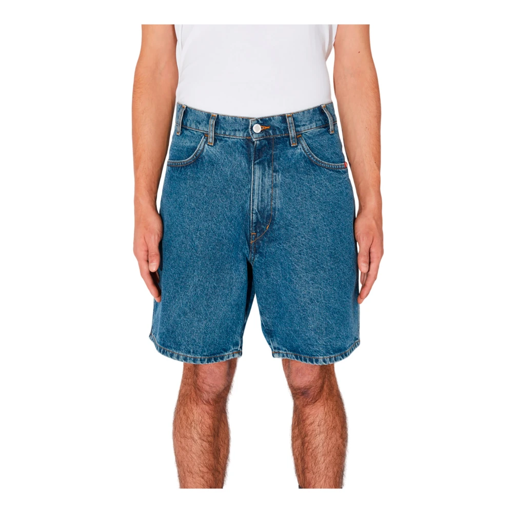 Amish Denim Shorts met Contrast Borduurwerk Blue Heren