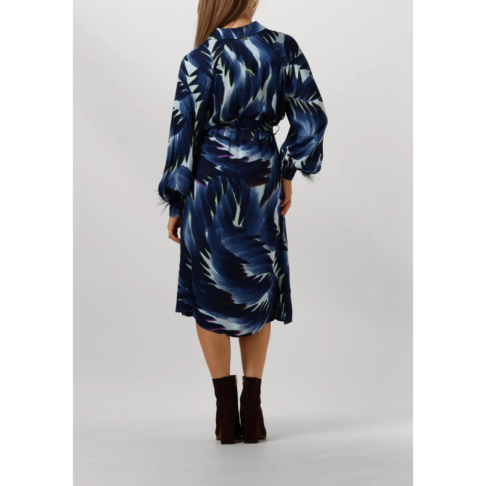 Pom Amsterdam Blauwe Veren Midi Jurk Multicolor Dames
