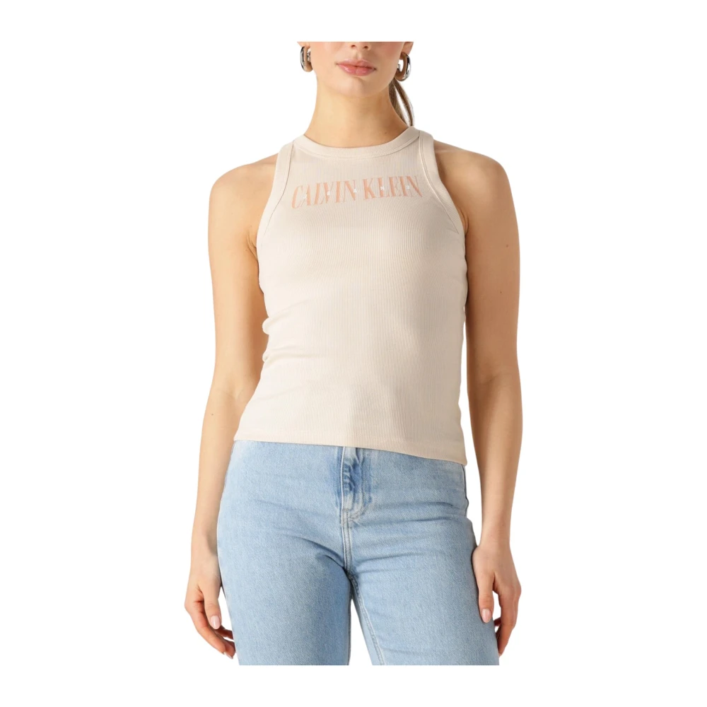 Calvin Klein Varsity Rib Tank Beige Top Beige Dames