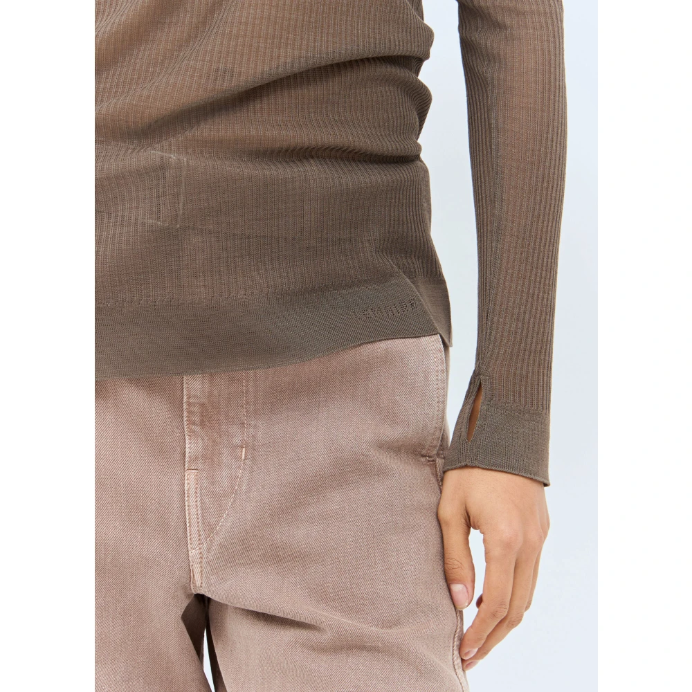 Lemaire Geribbelde High Neck Top Brown Dames