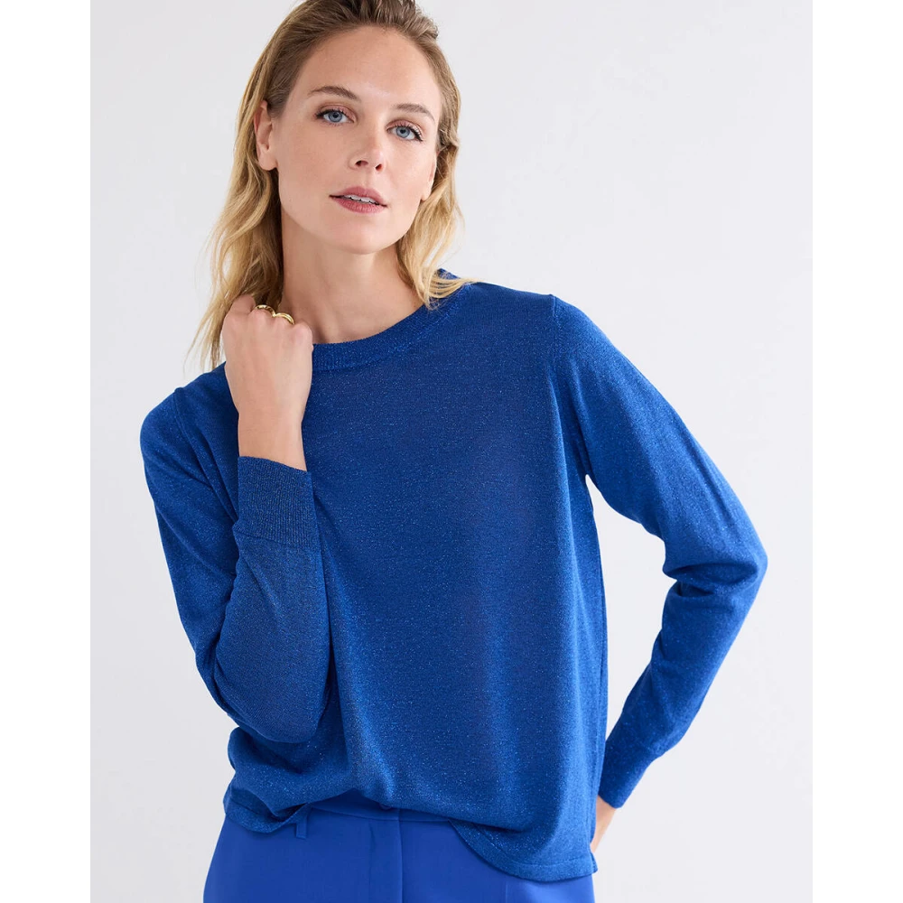 Summum Woman Lurex Gebreide Pullover Sweater Blue Dames