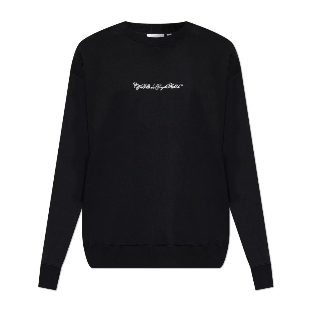 Off White Men's Black Sweatshirt With Embroidered Logo - Sweatshirts - L- Sweatshirts & Hoodies