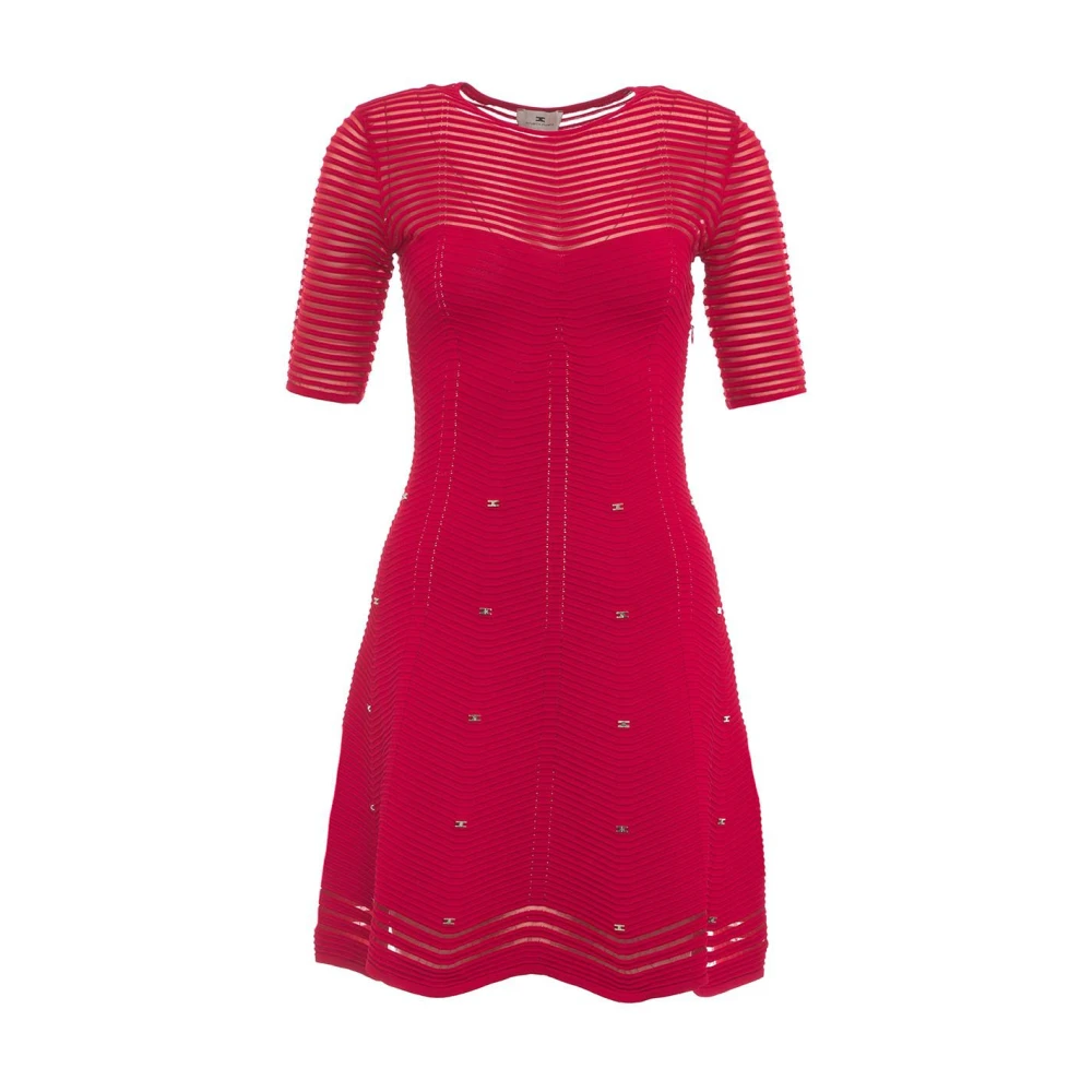Elisabetta Franchi Rode Gebreide Mini Jurk met Studs Red Dames